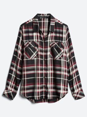 Sanctuary Boyfriend Relaxed Button Down Top Plaid Shirt Large Women